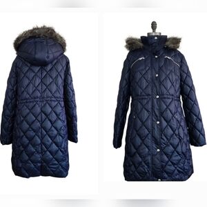 GUESS Women's Navy Winter Quilted Anorak Parka Coat Jacket Outerwear XL